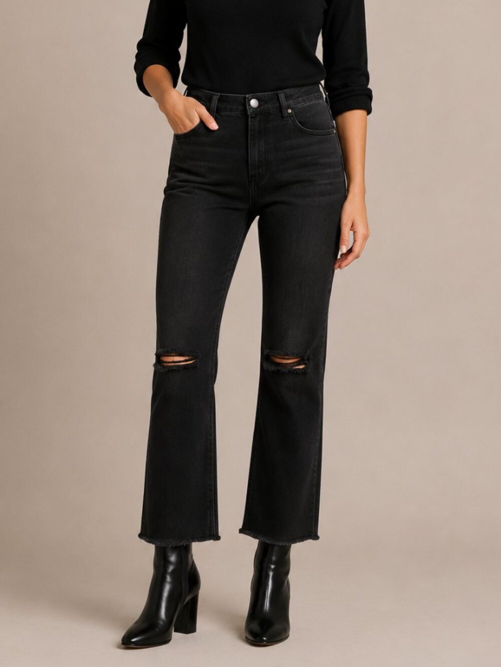 Distressed Black Straight Leg Jeans Raw Hem Casual Chic Denim NWT 29